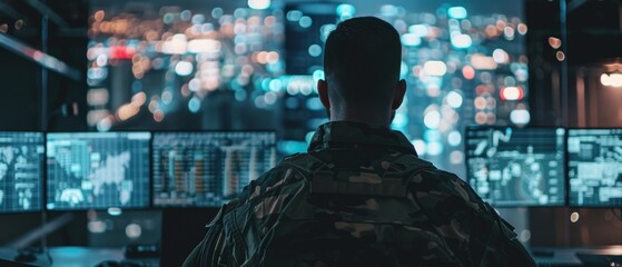 Poster - Surveillance Officer involved in a City Tracking Operation in a Central Office Hub that manages National Security, Technology and Army Communications.