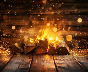 Wall Mural - Wooden background with glitter effects and fireplace