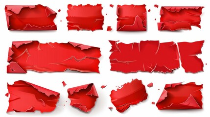 Poster - The paper texture in this set includes wrinkled adhesive labels, crumpled glue badges, and plastic round and rectangular badges isolated on white.