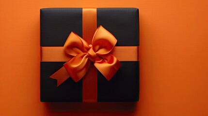 black gift box on orange background