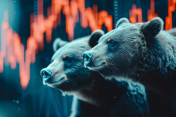 Poster - Bearish Bears stock market graph. Chart finance. Generate Ai