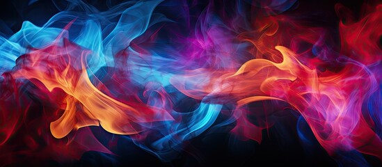 Sticker - Colorful flames of burning fire in motion illuminate the night creating a mesmerizing display of vibrant hues The captivating interplay of light and darkness makes this a captivating copy space image