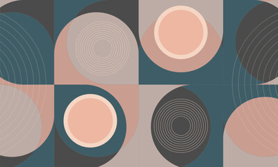 Poster - Geometric retro style design abstract background with pastel colors and circles. Vector illustration in 70s style.