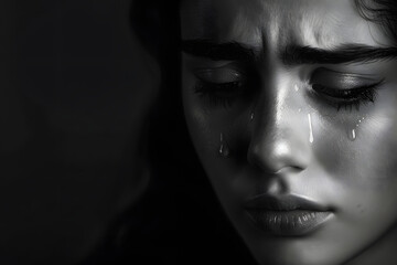 Wall Mural - black and white portrait of a woman cry