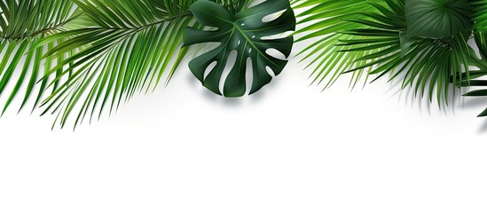 Sticker - Top view of tropical palm leaves frame isolated on a white background The composition provides a copy space image for adding text Flat lay style enhances the visual appeal