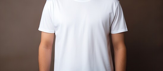 Wall Mural - A young man wearing a blank white t shirt is featured in a close up photo providing ample copy space for design print