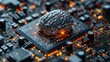 Technology Concept: Artificial intelligence electronic circuit board with Microchip with brain