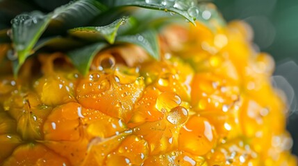 Sticker - Tasty pineapple slices with water drops as a background.