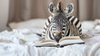 Cute zebra with glasses reading a book.