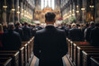 © Tetiana - Relatives making Funeral ceremony Scene with coffin in church mourning generative AI