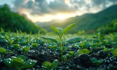 Wall Mural - Fragile green bean sprout farmland