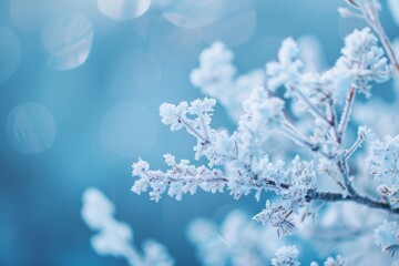 Poster - A close-up shot capturing the intricate details of ice crystals formed on a delicate frosted branch