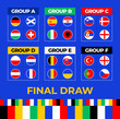 Football 2024 final stage groups. table of the final draw of the Football Championship 2024. National football teams with flag icons.
