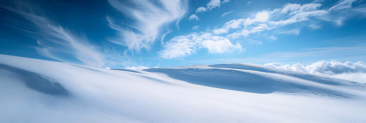 Canvas Print - A picture of a winter scene with trees upfront and a blue sky with cloud formations behind