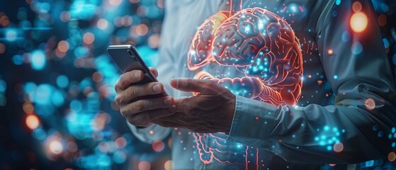 Poster - A businessman shops online using a smartphone.