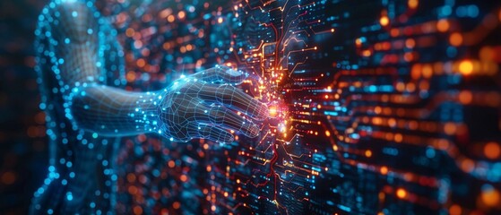 Poster - Developing AI technology for industrial development on laptop computer. Business, analysis, algorithm, marketing, artificial intelligence, business, technology, and artificial intelligence.