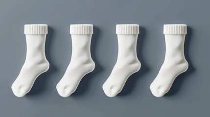 White socks set isolated on background. Mockup of ankle-length shoes made of organic cotton or synthetic cloth, female or male fashion design.