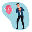 © Orapun - Man with heart attack symptom in flat design. Heart disease concept.