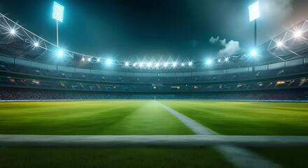 Wall Mural - D Stadium Background with Nighttime Sports Lighting for Football and Cricket. Concept Stadium Background, Nighttime Lighting, Football, Cricket, Sports