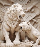 Fototapeta Motyle - Male lions ivory statues.