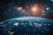 Planet earth from the space at night. Futuristic view of the night sky with many satellites. Generated by artificial intelligence