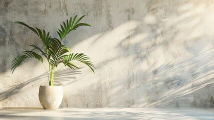 Wall Mural - Mockup Marble Room Studio Display Plant Cement 3D Background Minimal Shelft Bar Silhouette Leaves Backdrop Vintage..