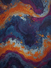 Poster - Vibrant, abstract swirl of colors dominates image, creating mesmerizing pattern that suggests fluid, dynamic movement. Rich hues of orange, blue,.