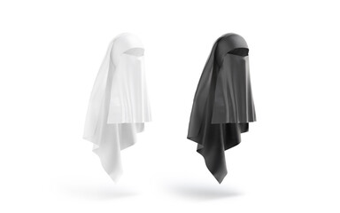 Wall Mural - Blank black and white female niqab mockup, side view