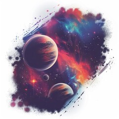 Poster - Colorful grunge illustration of planets and stars. Space background. Cosmic art. Perfect for t-shirt