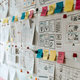 Fototapeta  - Illustrative Diagrams and Notes Depicting the Process of UX Design Thinking
