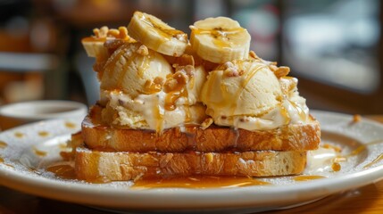 Poster - Ice cream on honey toast and banana