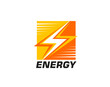 Electric energy icon featuring stylized dynamic lightning bolt or flash. Isolated vector emblem in red and orange colors symbolizing power, battery charge, efficiency and modern electrical solutions