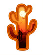 Cacti silhouette with Mexican desert landscape in paper cut mountain valley, vector. Cactus on mountain rocks and eagles flying in sky with sunset over Mexico, Texas or Arizona desert canyon