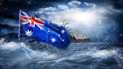 Sticker - the australian flag flying in the stormy sea