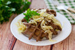fried liver waffles with onions and herbs