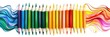 Coloured Pencils Background. Row of Many Crayons in a Spectrum of Green and Yellow Colors