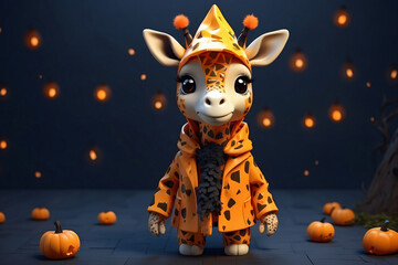 Wall Mural - cute little giraffe wearing halloween costume and hat