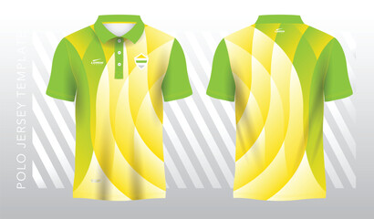 abstract yellow and green polo jersey sport. Sport uniform in front and back view. Mock up for sport club.