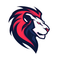 Wall Mural - Stylized lion emblem in bold red and blue hues