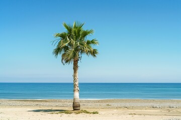 Poster - Palm Tree on Beach With Ocean Background