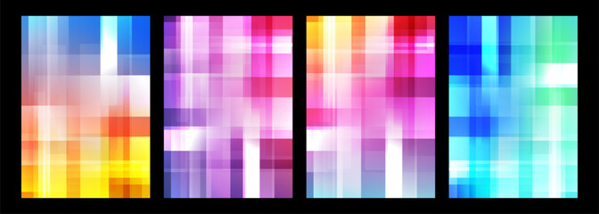 Poster - Defocused bright colored abstract backgrounds with vertical and horizontal dynamic lines. Futuristic blurred vibrant color gradients for creative graphic design. Vector illustration.