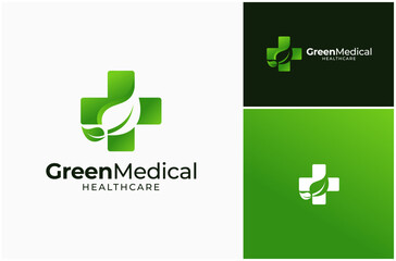 Wall Mural - Medical Medicine Hospital Pharmacy Healthcare Leaf Green Natural Vector Logo Design Illustration