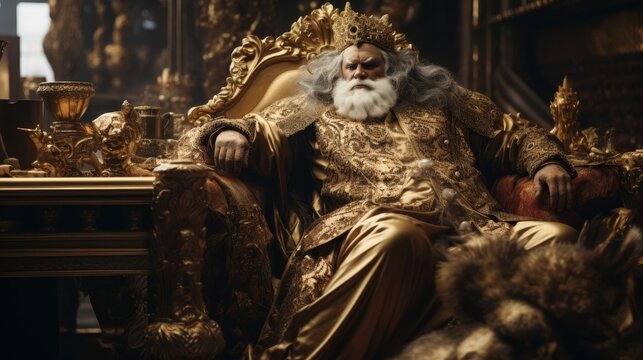 King Midas in opulent palace facing consequences of golden touch