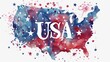 USA - lettering calligraphy. Abstract background with watercolor splashes in flag colors for United states of America. 