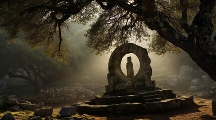 Wall Mural - Enigmatic oracle at Dodona priestesses interpret sacred oak's whispers