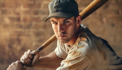 Determined Baseball Player Holding Bat