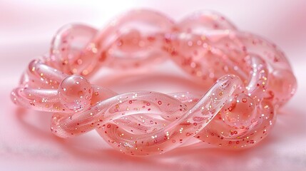 Wall Mural -   Close-up of a pink bracelet on a white background with a pink ribbon