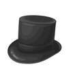 Cartoon top hat of gentleman or entertainer of theatrical performance. Black cylinder hat of fancy British dandy or elegant compere in theater, cartoon magic trick accessory vector illustration