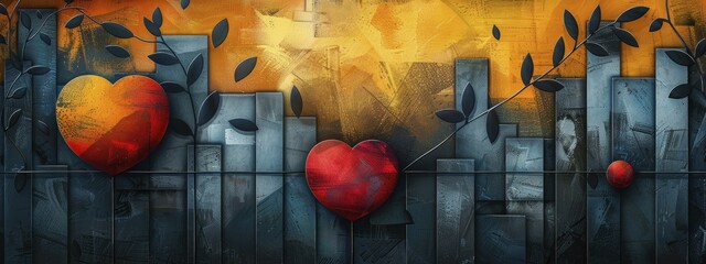 Canvas Print - Geometric and Abstract Poster Design for Team Building Workshops, Heart Motif in Background