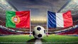© Animaflora PicsStock - Portugal flag france flag with football in a stadium for the European Championship